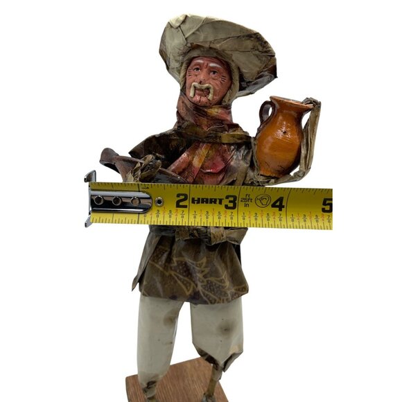 Vintage Mexican Paper Mache Folk Art Figure Of Man With Pottery On Wooden Base - Picture 15 of 16